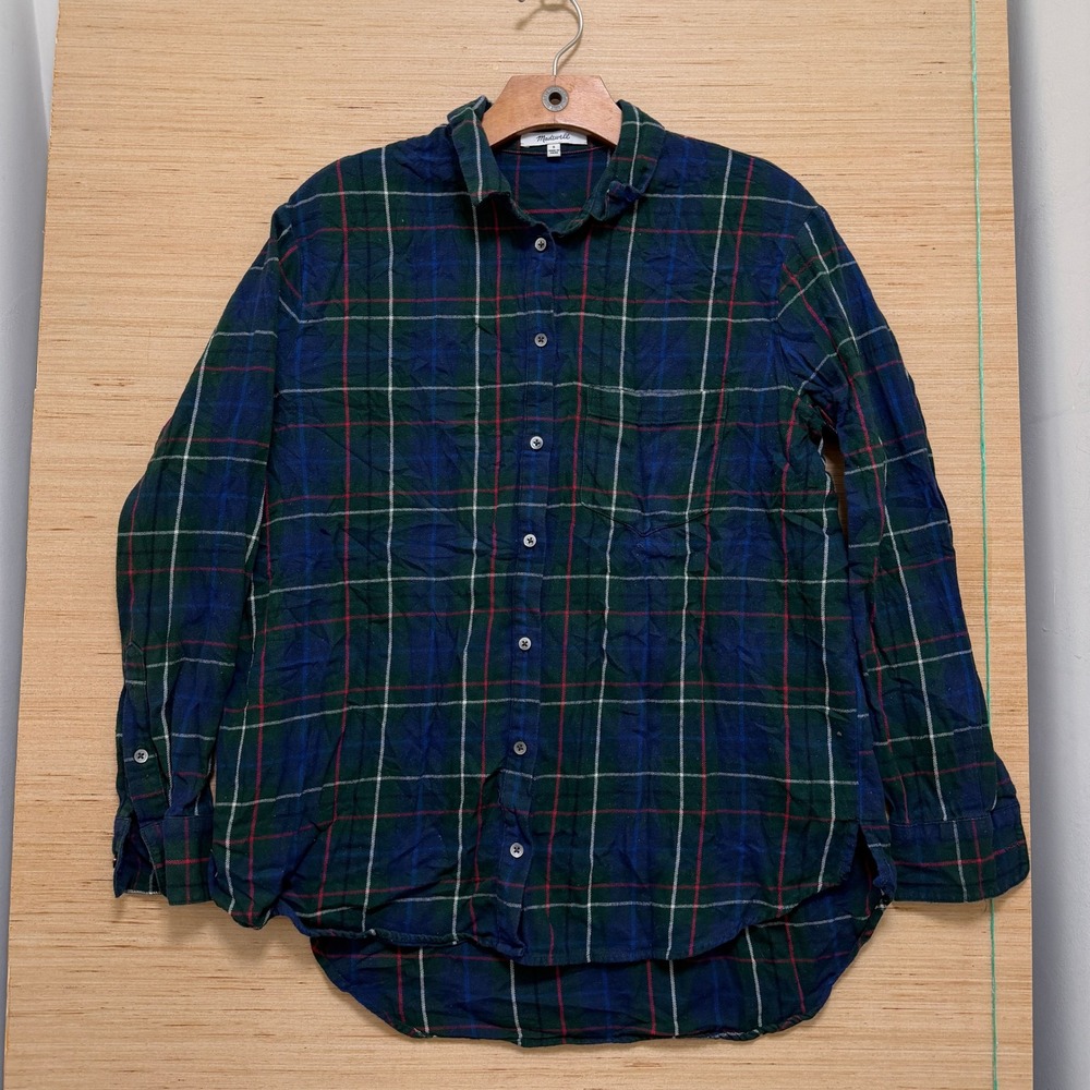 Madewell‎ Womens Green Navy Blue Plaid Flannel Button Down Shirt Size S 5382